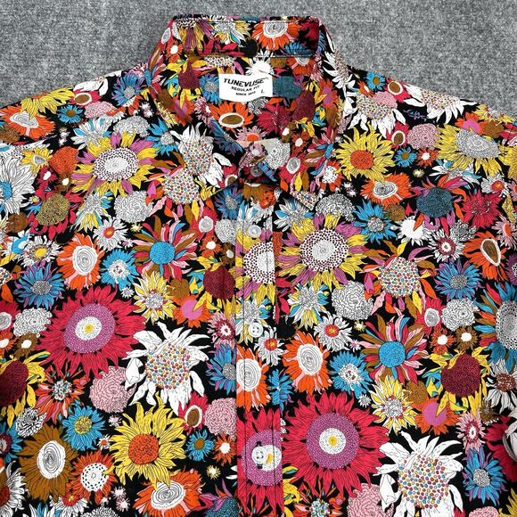 Tunevuse Shirt Mens Large Long Sleeve Retro Floral Button Up Regular Fit Cotton - Picture 3 of 7